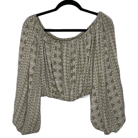 Windsor Off The Shoulder Stylish Boho Puff Sleeve Cropped Top Blouse Size Med - Picture 1 of 5